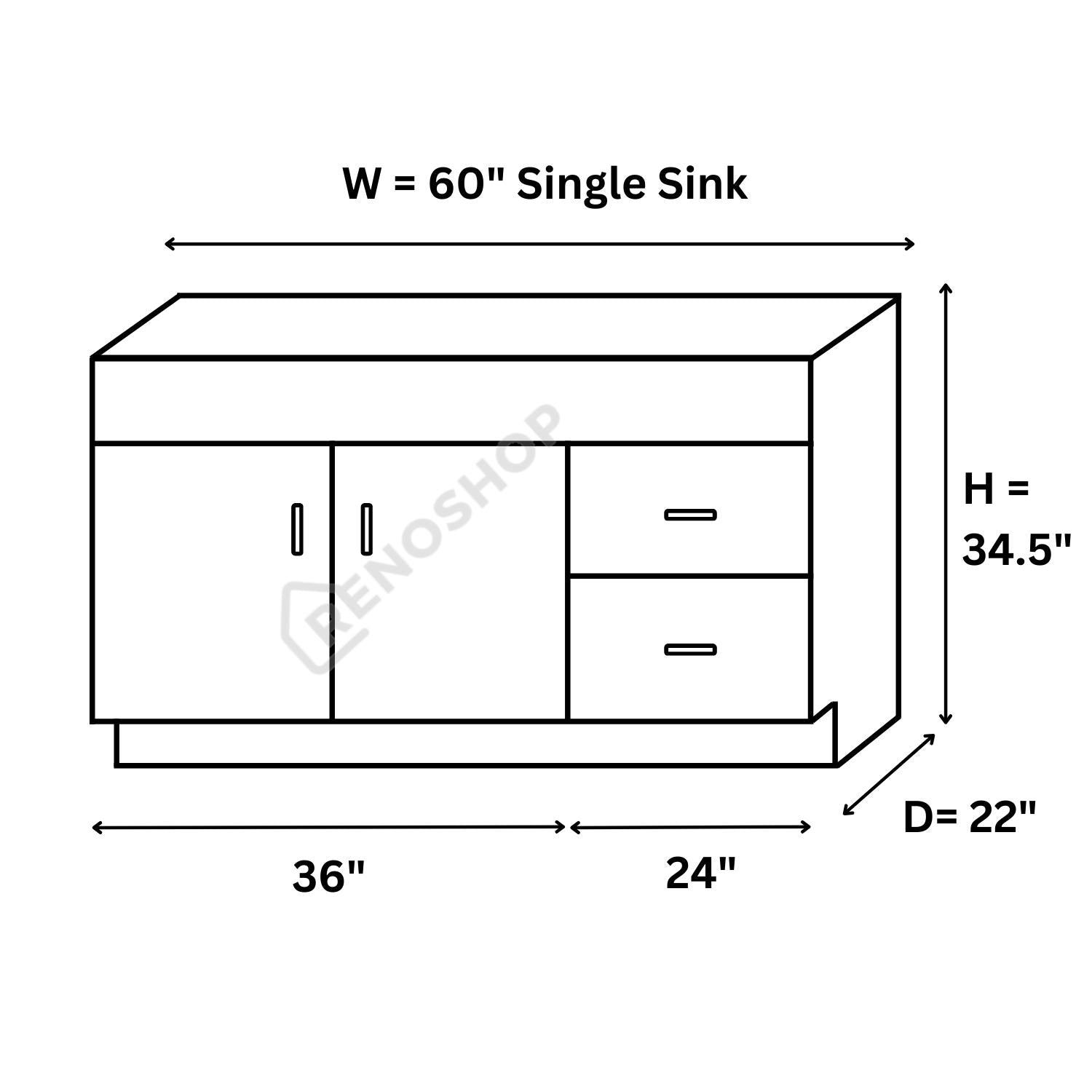 COG Solid Wood Bathroom Vanity Cabinet Only 24"/30"/36"/42"/45"/48"/60"