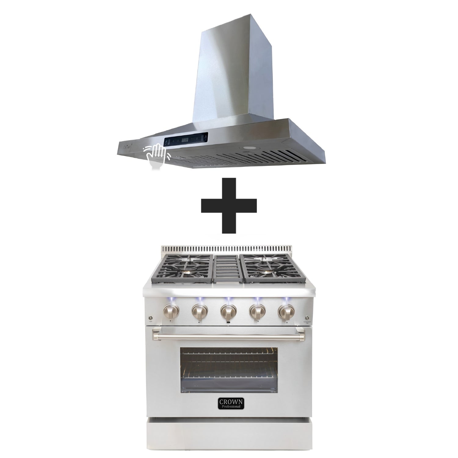 Crown 30" Dual Fuel Range + Crown 30" Wall Mount Range Hood 2PC Bundle Sets