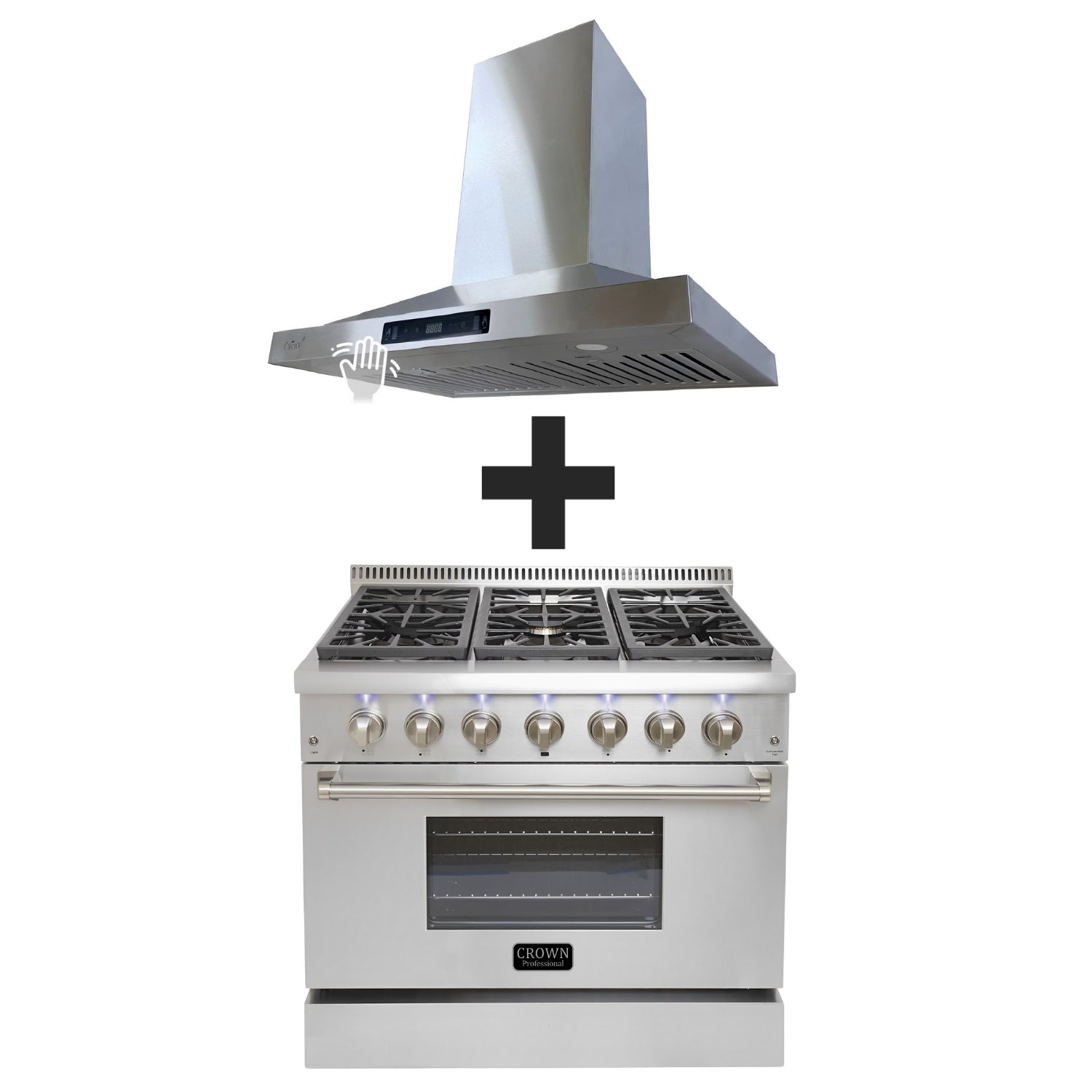 Crown 36" Dual Fuel Range + Crown 36" Wall Mount Range Hood 2-PC Bundle Sets