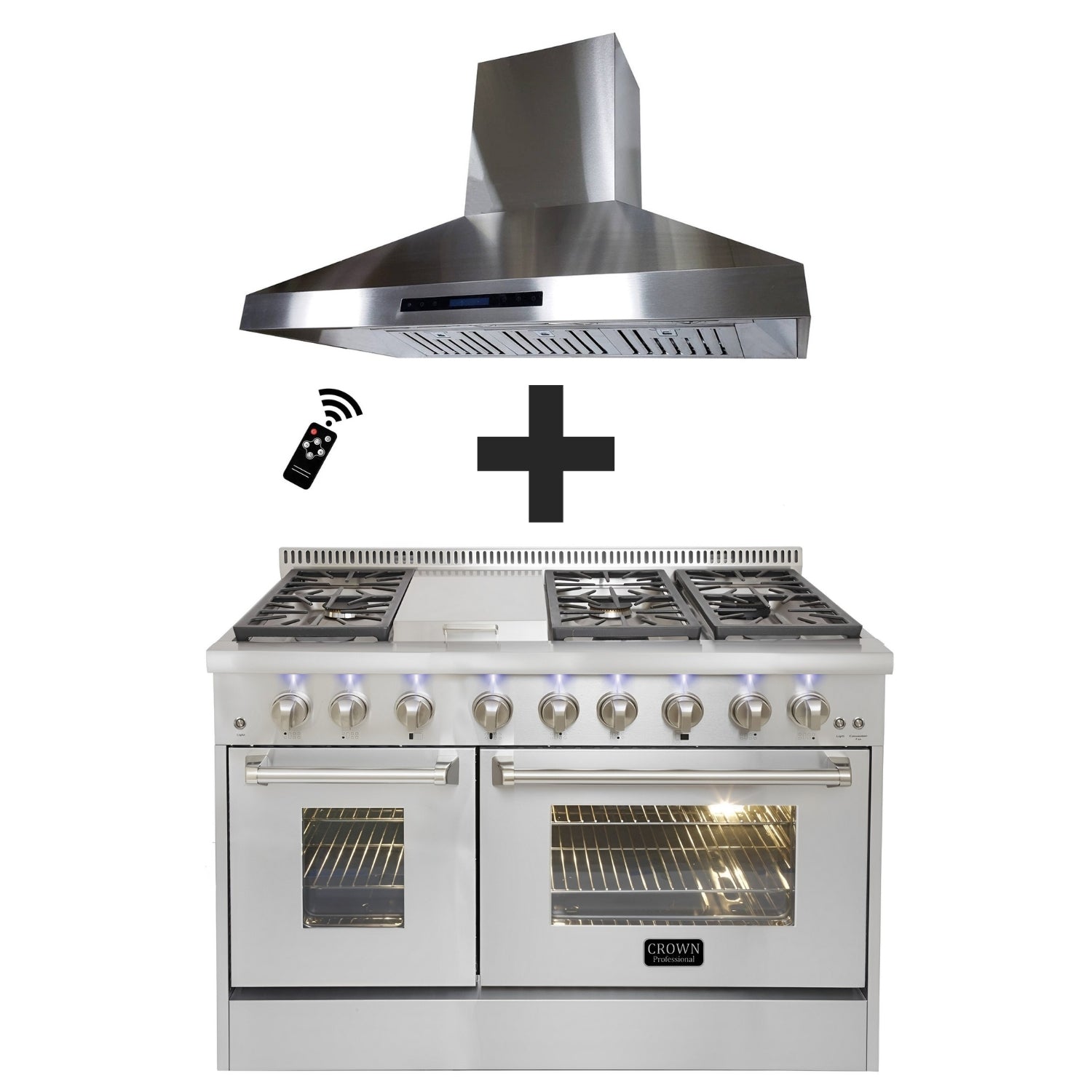 Crown 48" Dual Fuel Range + Crown 48" Wall Mount Range Hood 2-PC Bundle Sets