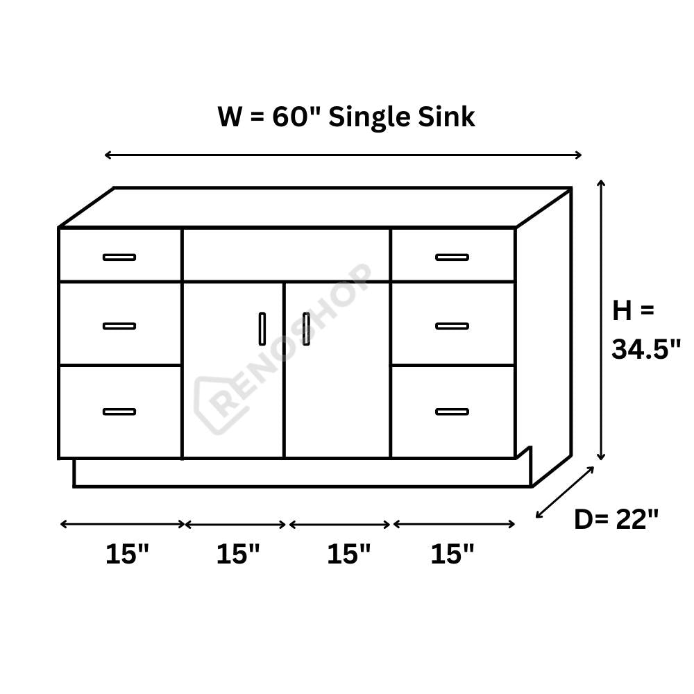 60 Inches Solid Wood Single Sink Bathroom Vanity with Quartz Top & Single Sink VSD60D