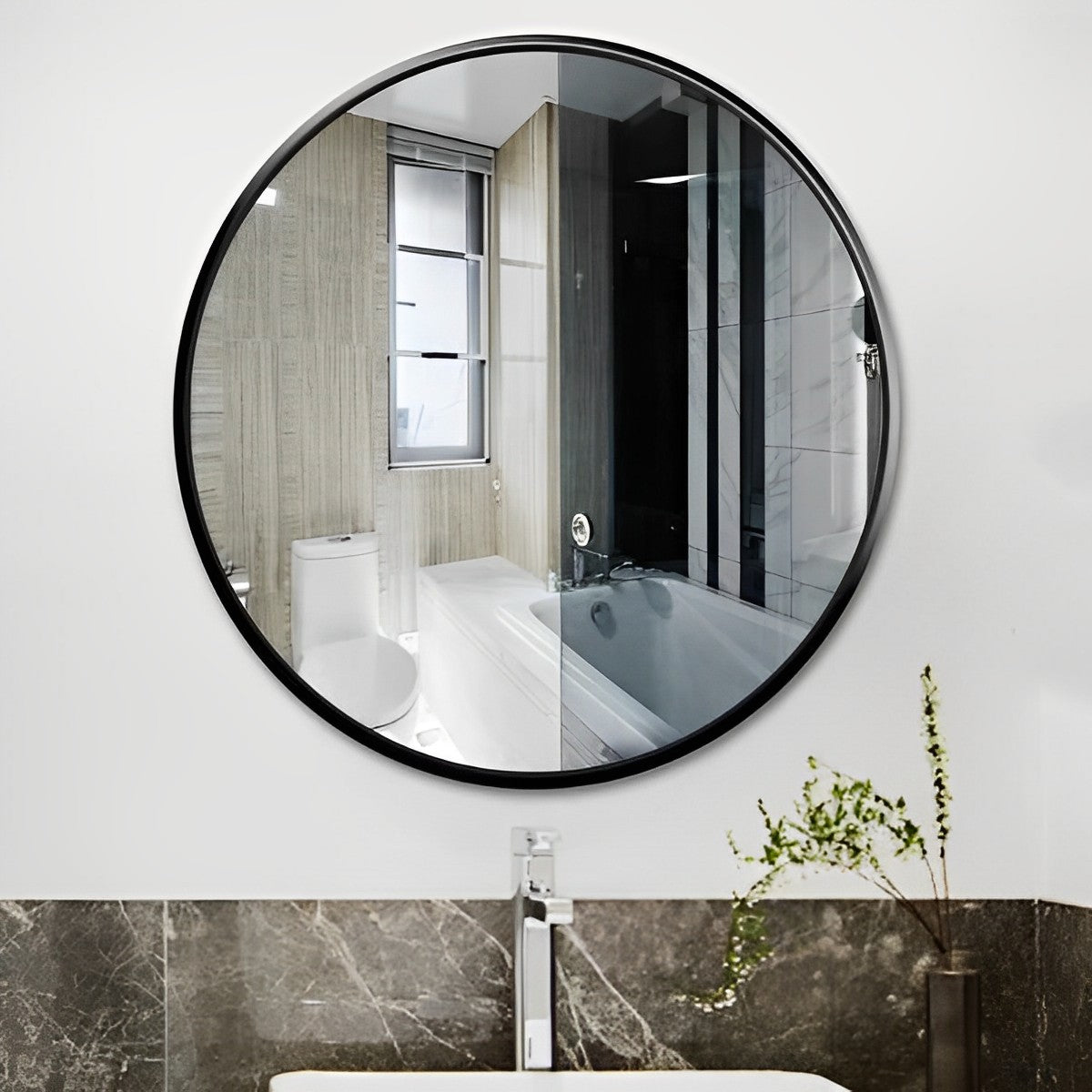 Round Bathroom Mirror with Black Metal Frame | RenoShop