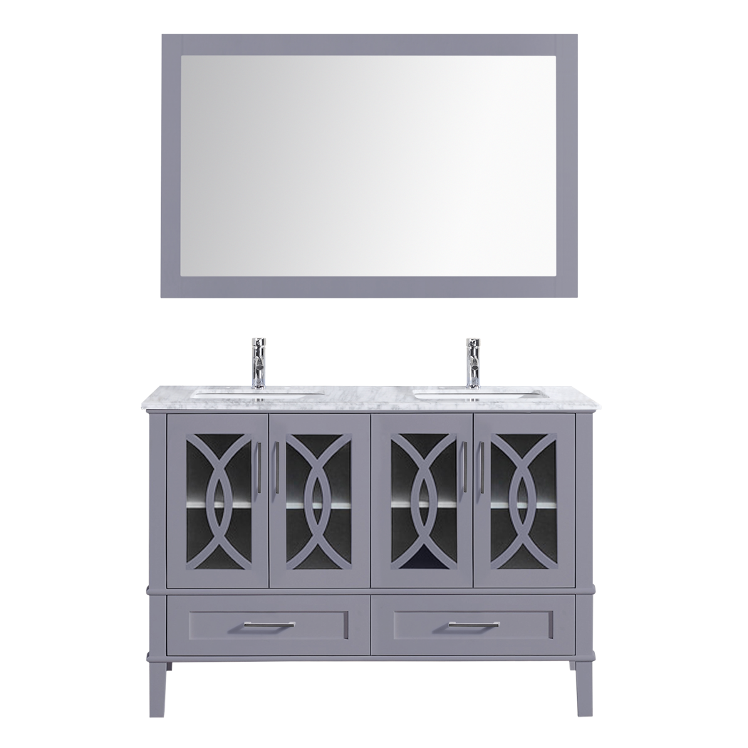 Crown T9313 60" Solid Wood Double Sink Bathroom Vanity Set with Mirror - RenoShop