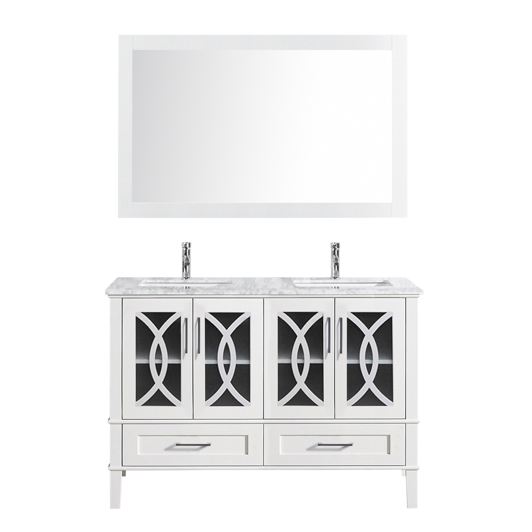 Crown T9313 60" Solid Wood Double Sink Bathroom Vanity Set with Mirror - RenoShop