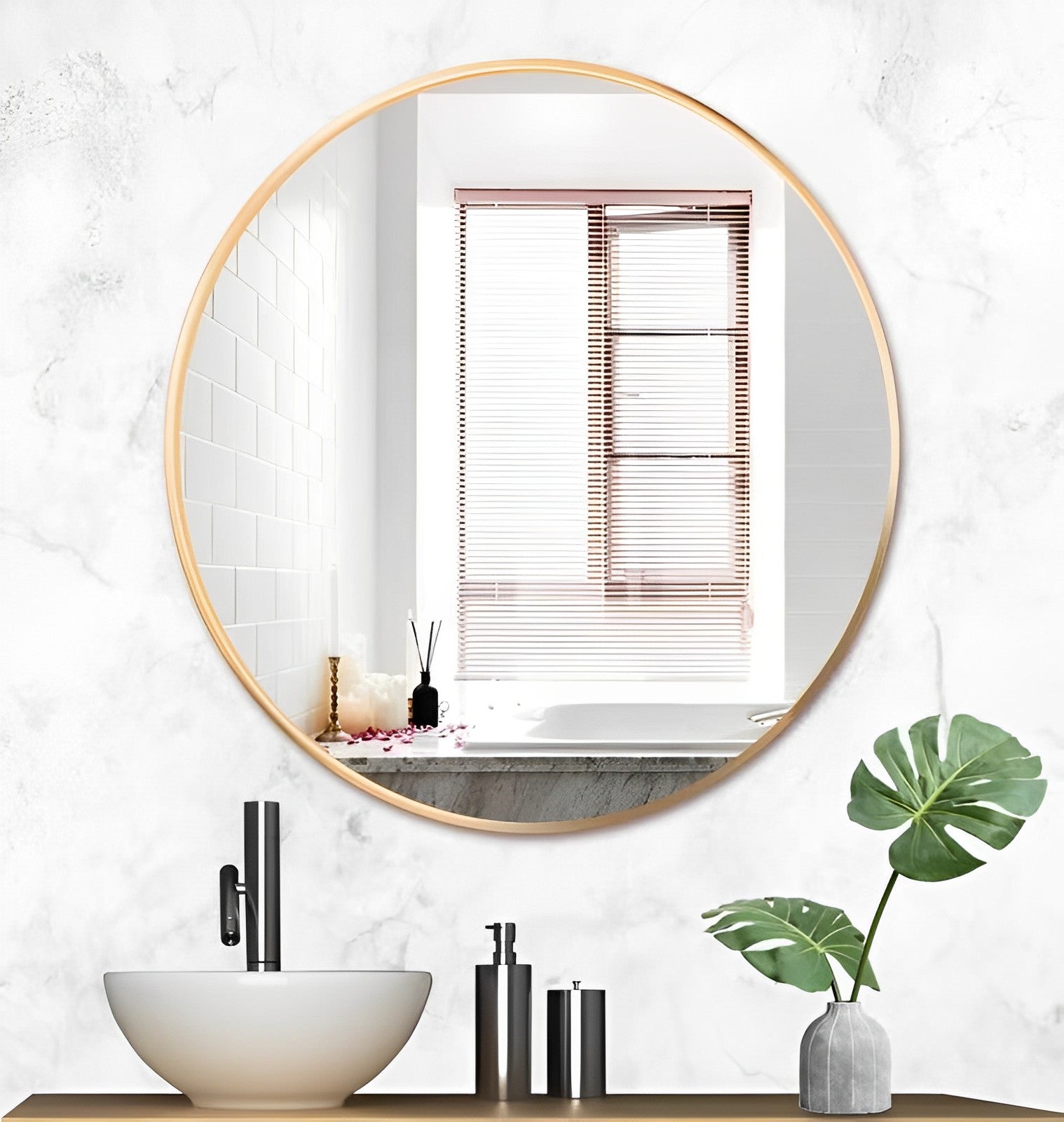 Round Bathroom Mirror with Gold Metal Frame | RenoShop