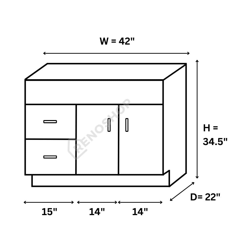 42 inch Solid Wood Bathroom Vanity with Quartz Top & Sink