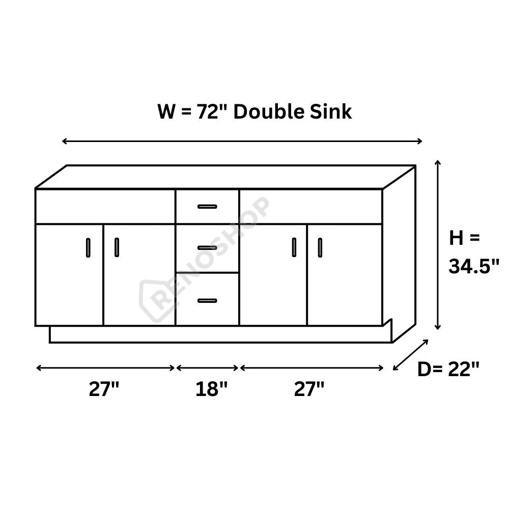 72 Inches Solid Wood Double Sink Bathroom Vanity Cabinet Only VSD72DD