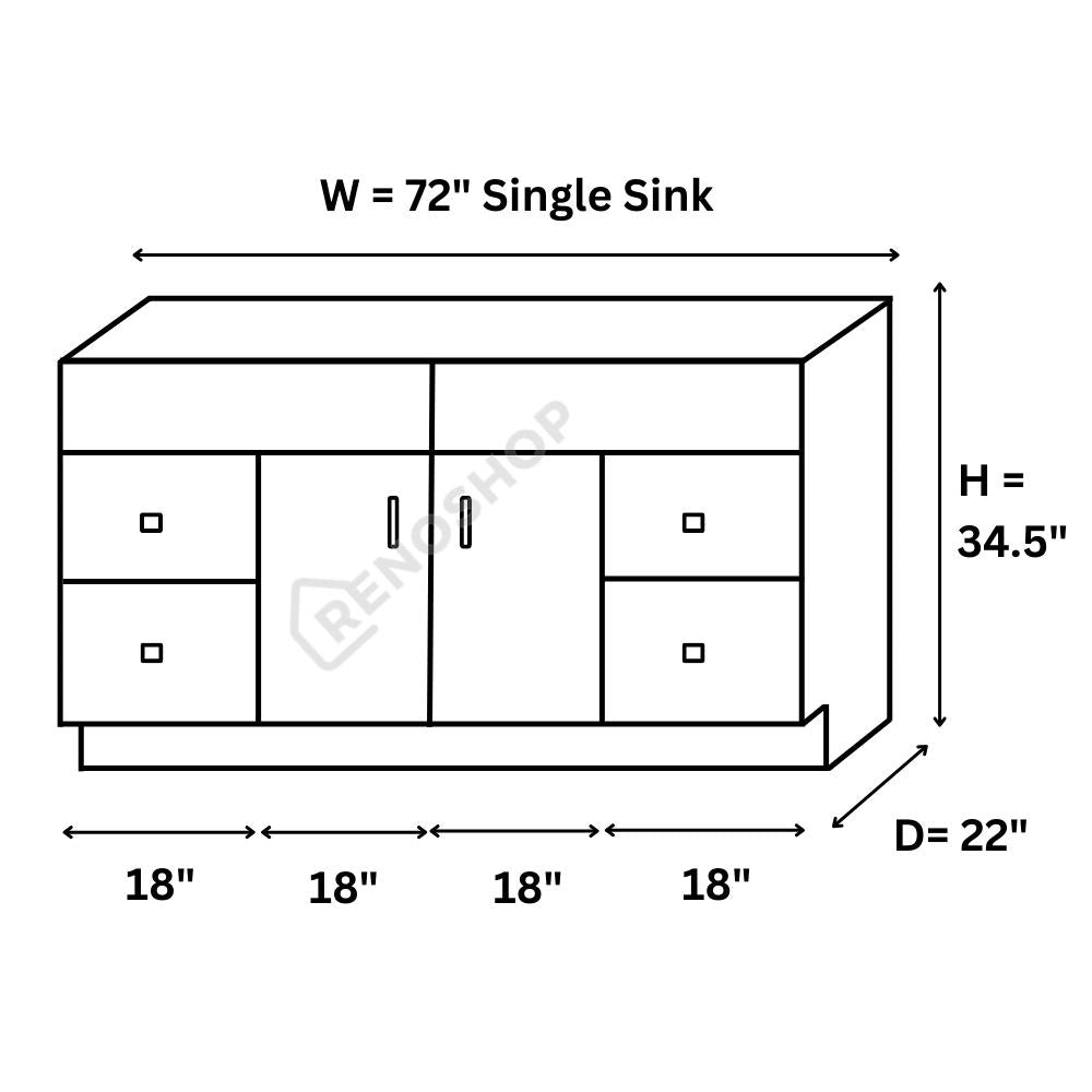 72 Inches Solid Wood Single Sink Bathroom Vanity with Quartz Top & Sink VSD72D