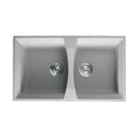 Crown GS8102 Solid Granite Double Bowl Grey Quartz Kitchen Sink - RenoShop
