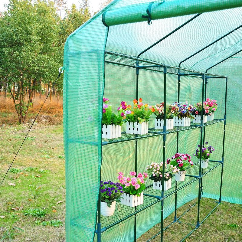 Walk-in Portable Pop up Flower Plant Greenhouse with Shelves 8'x6'x7' - RenoShop