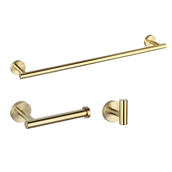 Set of 3 Brushed Gold Round Bathroom Accessories BA01-BG - RenoShop