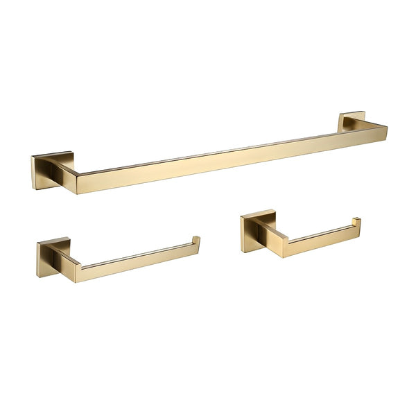 Set of 3 Brushed Gold Rectangular Bathroom Accessories BA02-BG - RenoShop