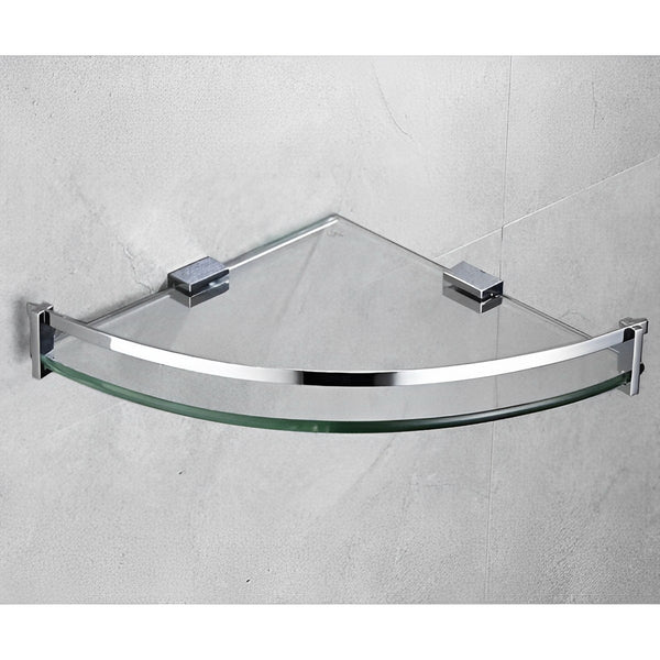 Single-tier Polished Chrome Wall Mount Glass Triangular Bathroom Shelf CB-PM - RenoShop