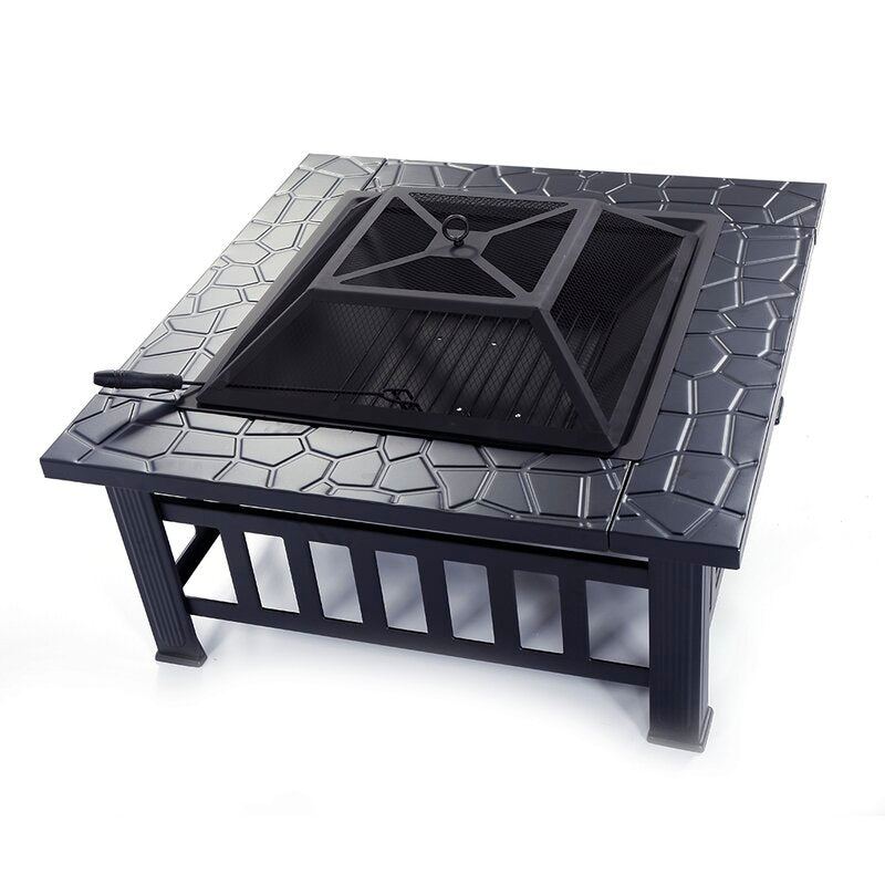Crown Squared 32" Firepit, BBQ outdoor steel wood burning Fireplace