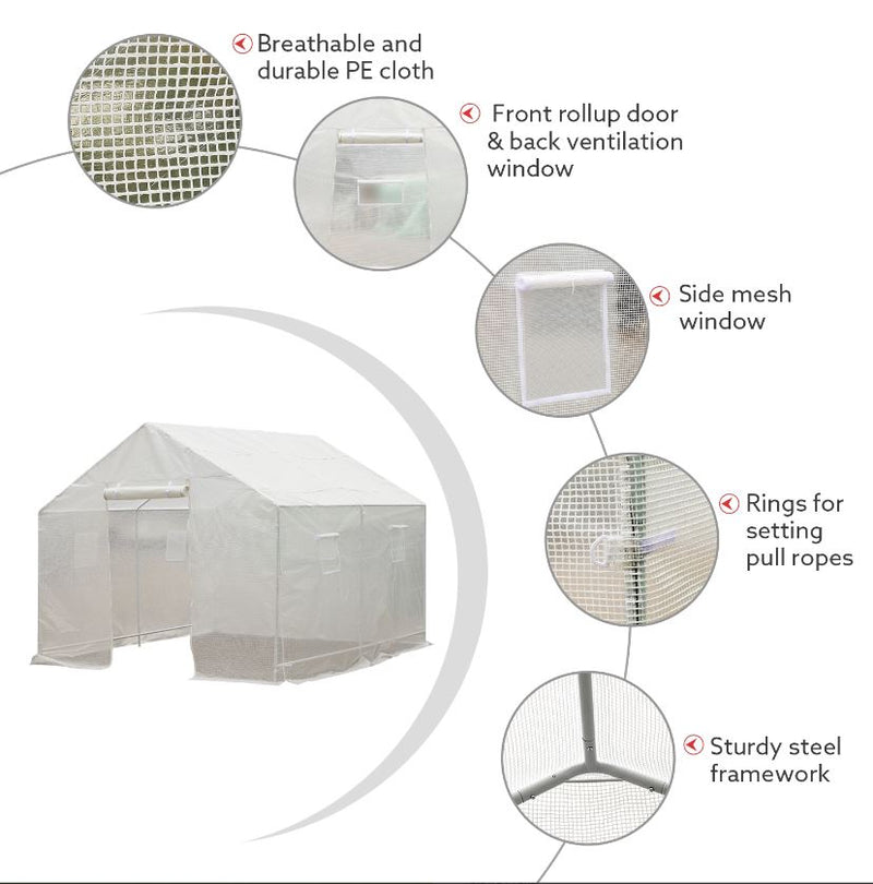 Steeple Outdoor Walk-In Greenhouse w/White PE Cover 10 x 9.5 x 8ft - RenoShop