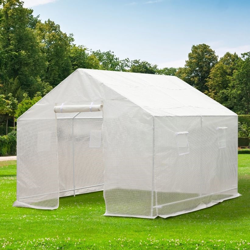 Steeple Outdoor Walk-In Greenhouse w/White PE Cover 10 x 9.5 x 8ft - RenoShop