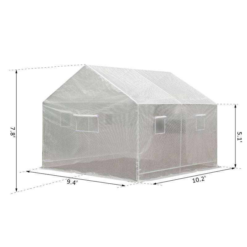 Steeple Outdoor Walk-In Greenhouse w/White PE Cover 10 x 9.5 x 8ft - RenoShop