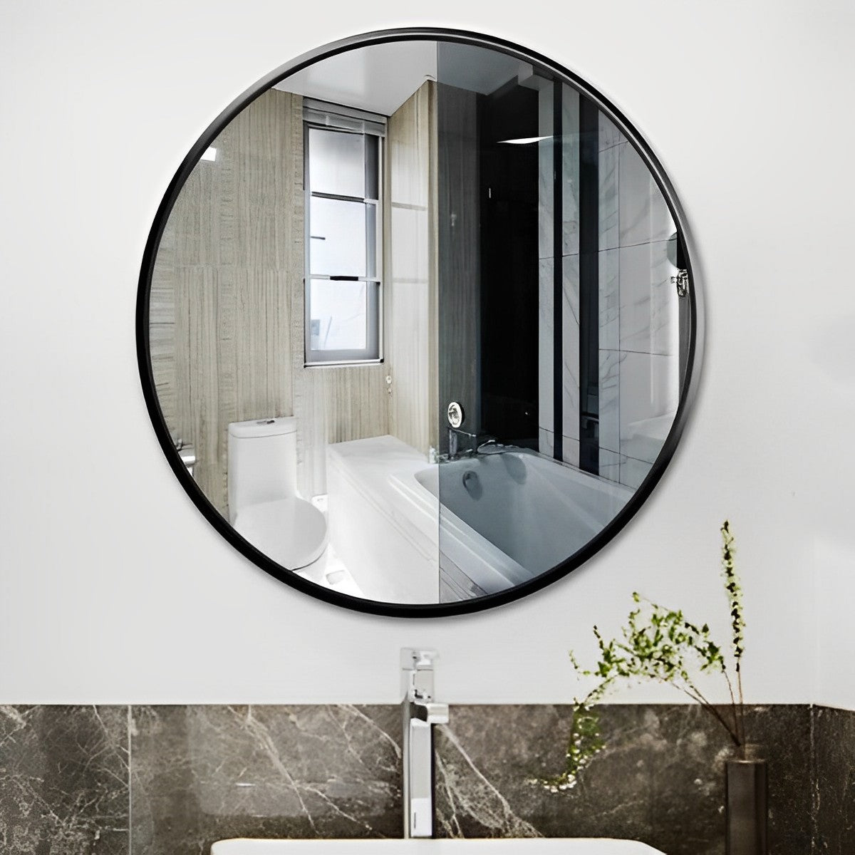 Round Bathroom Mirror with Black Metal Frame - RenoShop