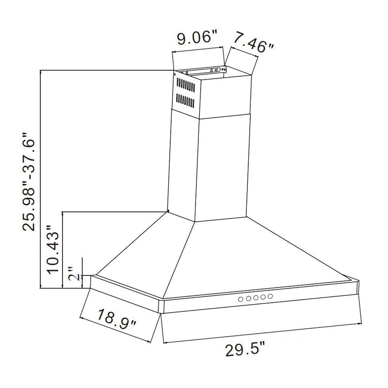 30" 800 CFM Stainless Steel Wall Mount Rangehood EURO-NWB01 - RenoShop