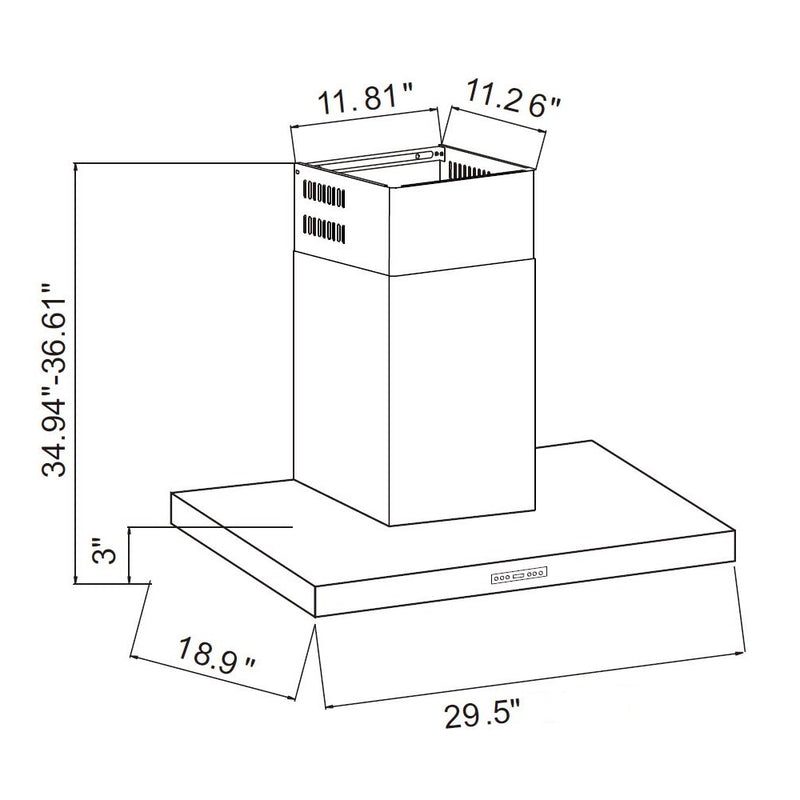 30" 900 CFM Stainless Steel Wall Mount Rangehood PRO-NWZ01 - RenoShop