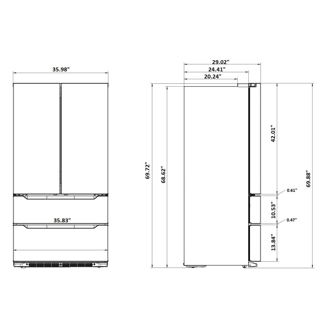 Thor Kitchen HRF3602BS 36" Counter Depth French Door Black Stainless Steel Refrigerator - RenoShop
