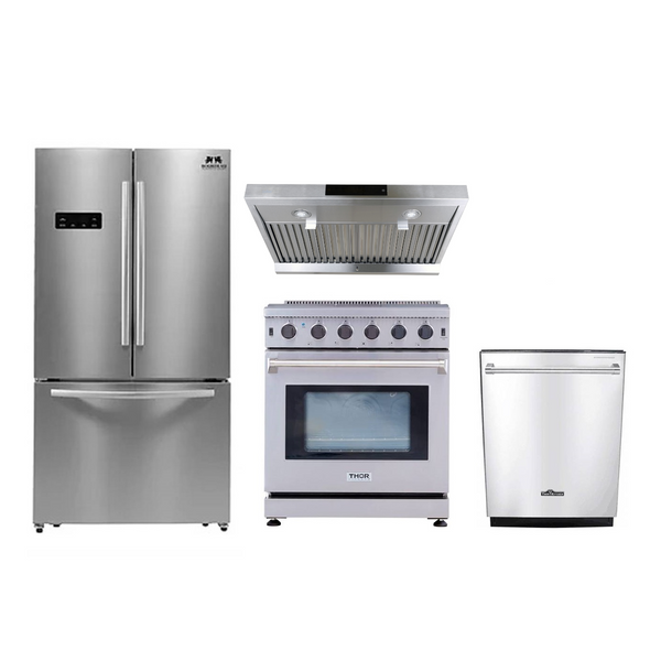 Appliance Package, 4 Piece, 36" Fridge, 30" Gas Range, Range Hood & Dishwasher) Stainless Steel Kitchen Set,  BRTK 30-4 - RenoShop