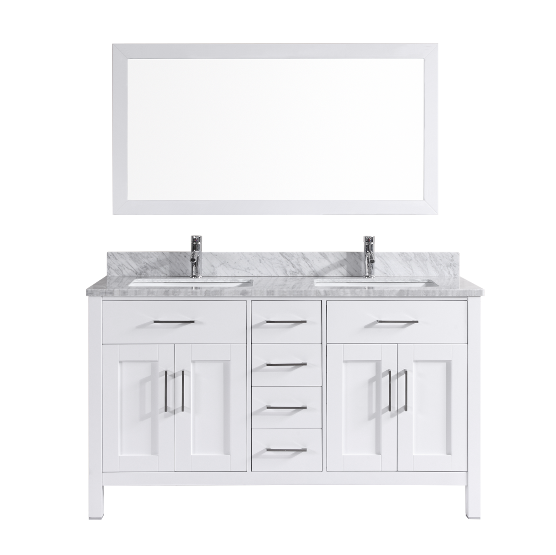 Crown T9150 60" Solid Wood Double Sink Bathroom Vanity Set with Mirror - RenoShop