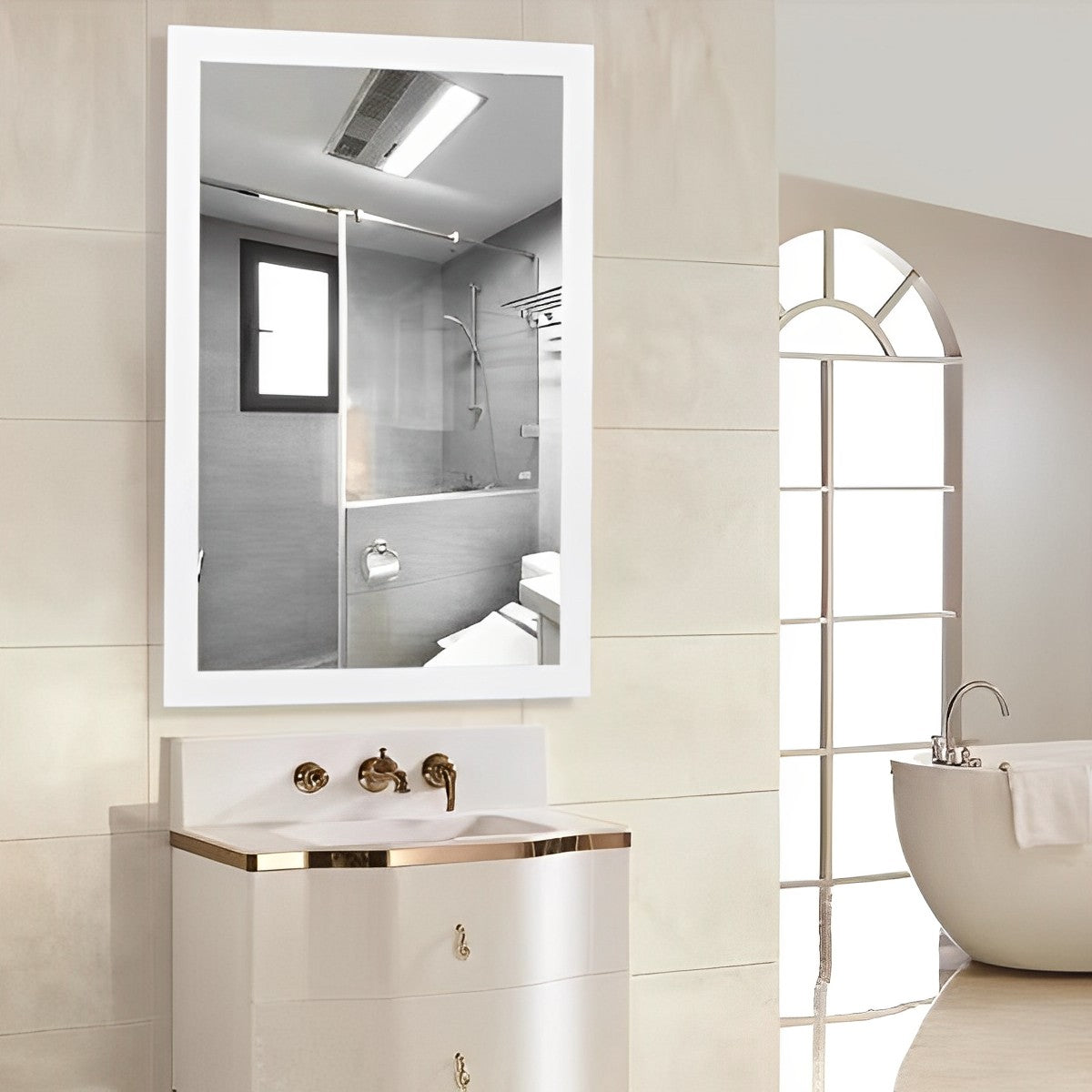 Rectangular Bathroom Mirror with White Frame - RenoShop