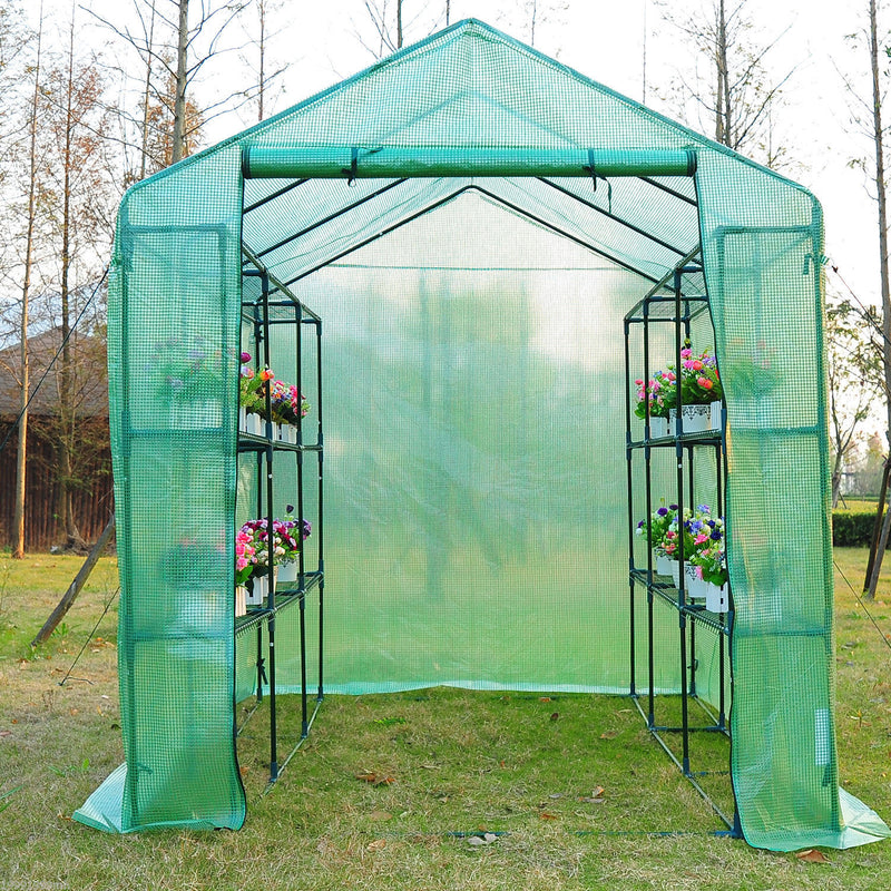 Walk-in Portable Pop up Flower Plant Greenhouse with Shelves 8'x6'x7' - RenoShop