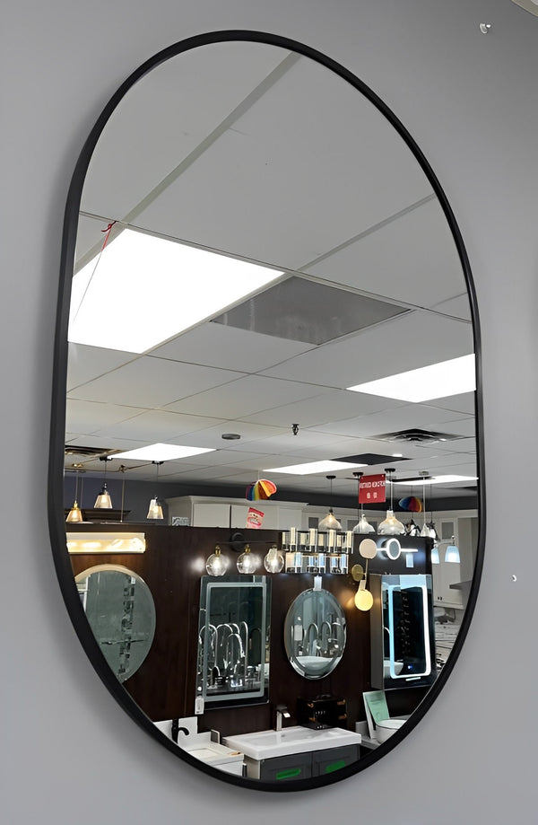 Oval Bathroom Mirror with Black Metal Track Frame - RenoShop